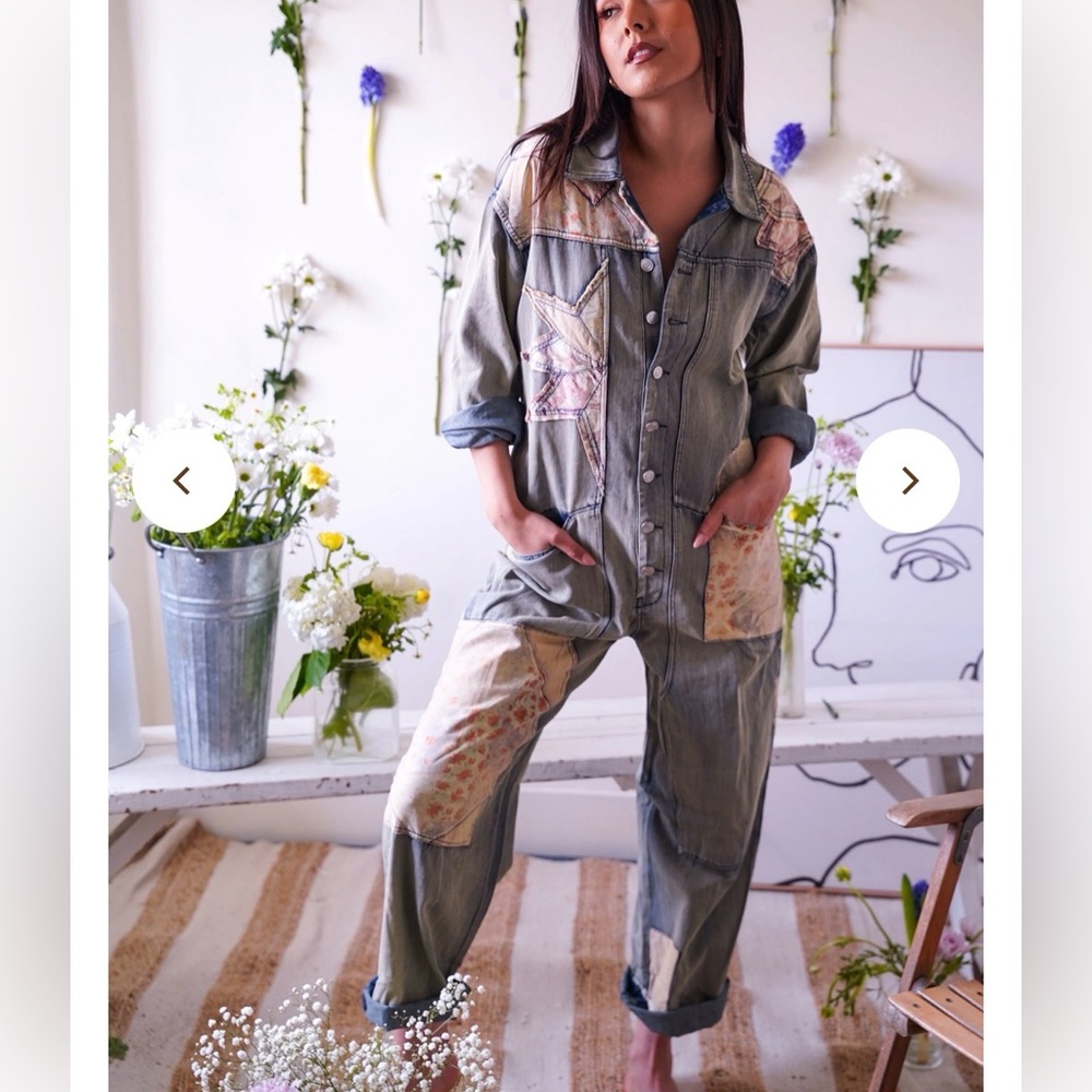 Denim Jumpsuit with Patches, Blue Velvet Boutique Brand